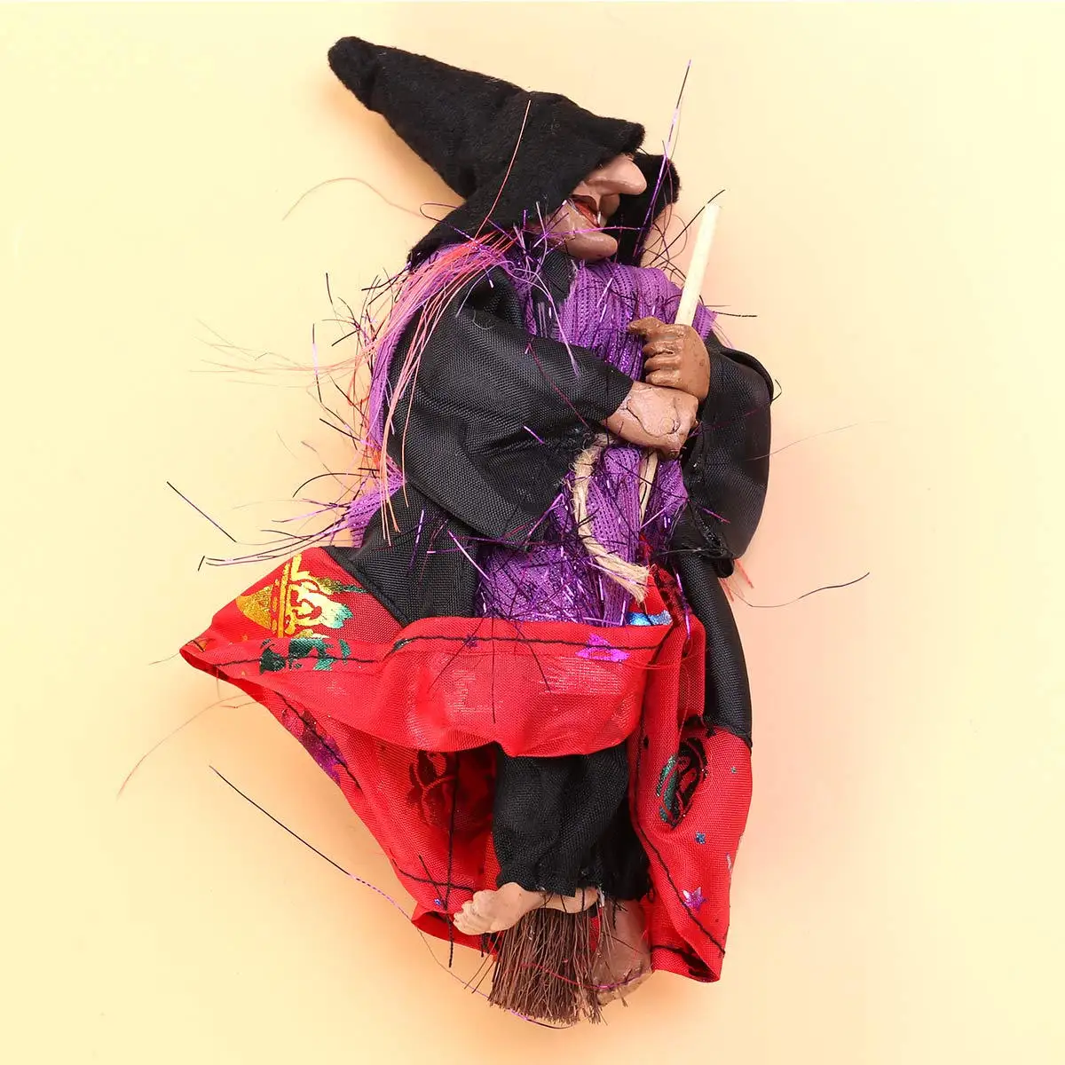 

2Pcs No Peculiar Smell Resin Witch Hanging Decoration Colorful Cloth Hair Spooky Halloween Props for Indoor Outdoor Party