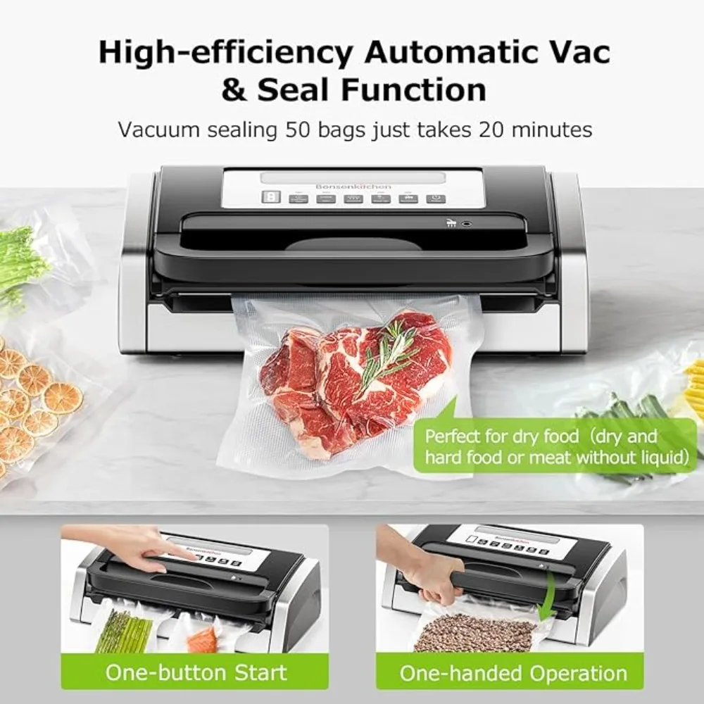 Vacuum Sealer Machine Powerful Low-Noise Food Vacuum Sealer with Easy Handle Design Built-in Cutter and Bag Storage 2 Bag Rolls