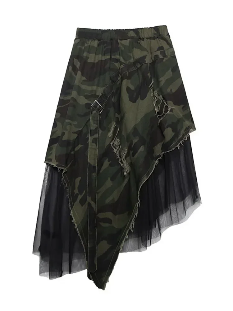 XITAO – jupe longue en maille de Camouflage, ample, asymétrique, taille haute, vêtements d\'été pour femmes, à la mode, XJ1689