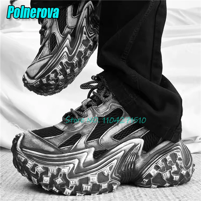 Mesh Thick Soled Sports Shoes for Men Women Summer Breathable Lace-Up Height Increasing Sneakers Fashion Couple Causal Shoes