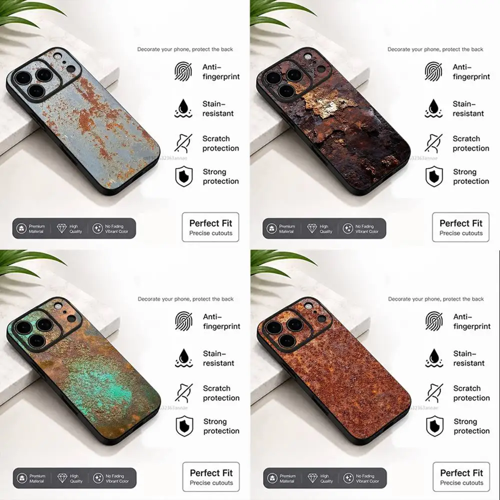 Retro Industriestil Rostiger Handyhülle für iPhone 17,16,15,14,13,12,11,Plus,Pro Max,XS,X,XR,SE,Mini,8,7, Weiche Silikon Schwarz