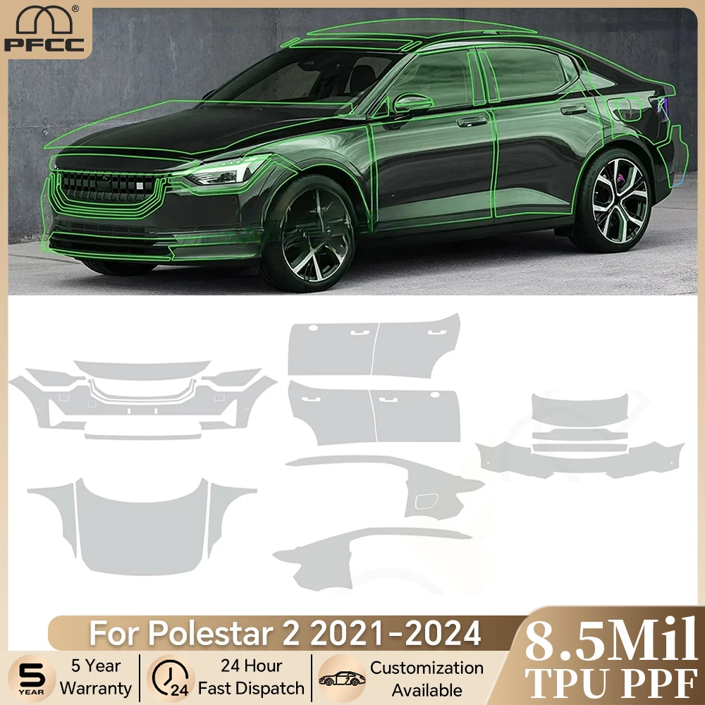 

For Polestar 2 2021-2024 Pre-cut PPF Clear Bra 8.5Mil TPU Paint Protection Film Car Body Bumper Anti-Scratch Kit Resistant Cover