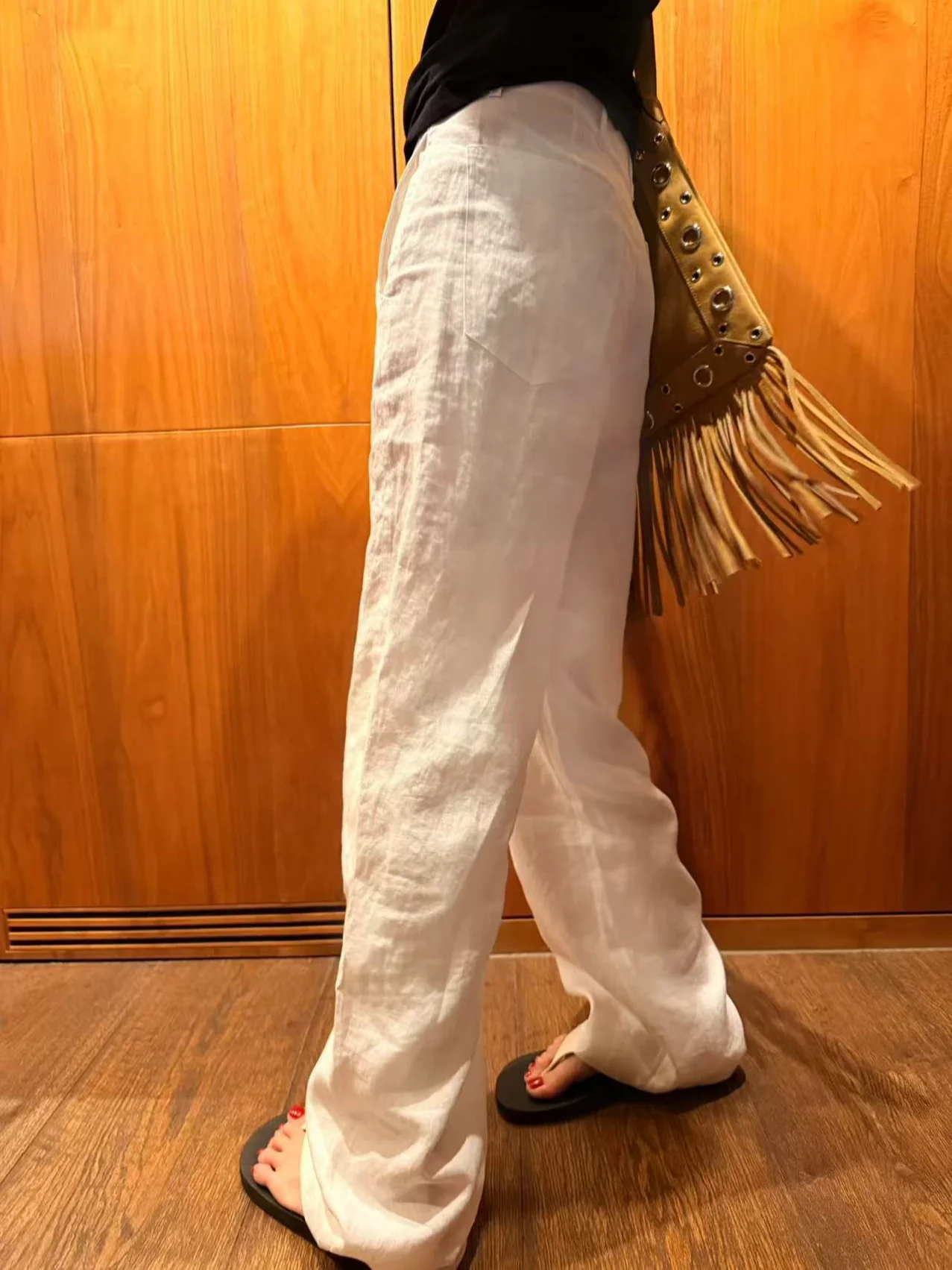 

MBNLF Qin Lei Women's "Rasham Linen Pants" Wide Leg Suit Pants Casual High Waist Linen Trousers for Ladies Summer Collection