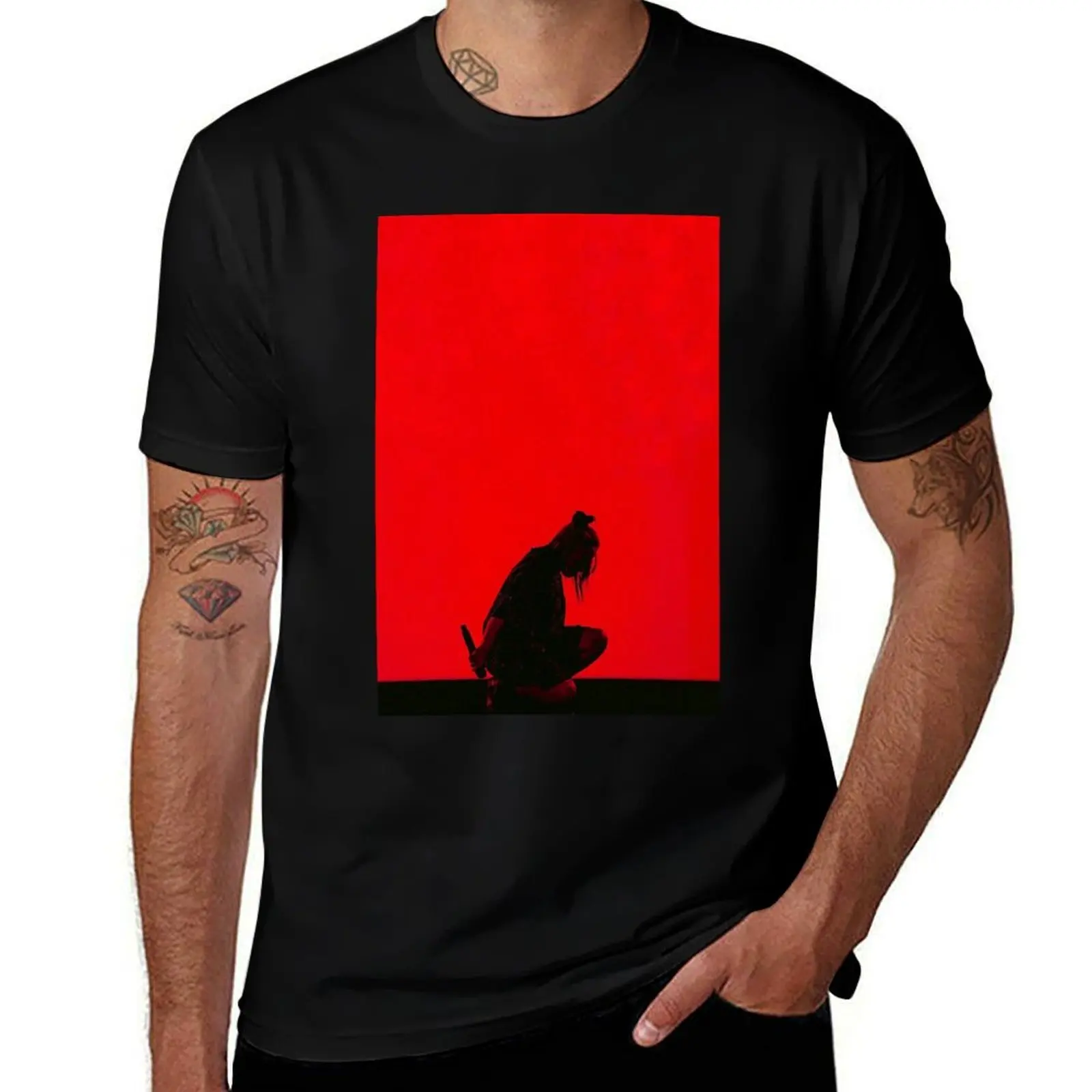 red silhoutte T-Shirt Relaxed Casual Short Sleeve Tee T-Shirt