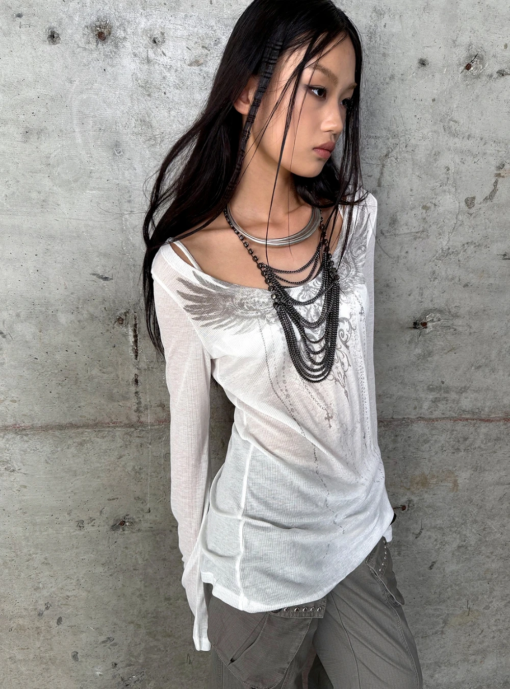 Karrcat Trashy Y2k Tattoo Print T-Shirt Grunge Ästhetik Langarm Strickoberteil Vintage Punk Transparente Streetwear Amerikanischer Retro-Stil – Detail 4