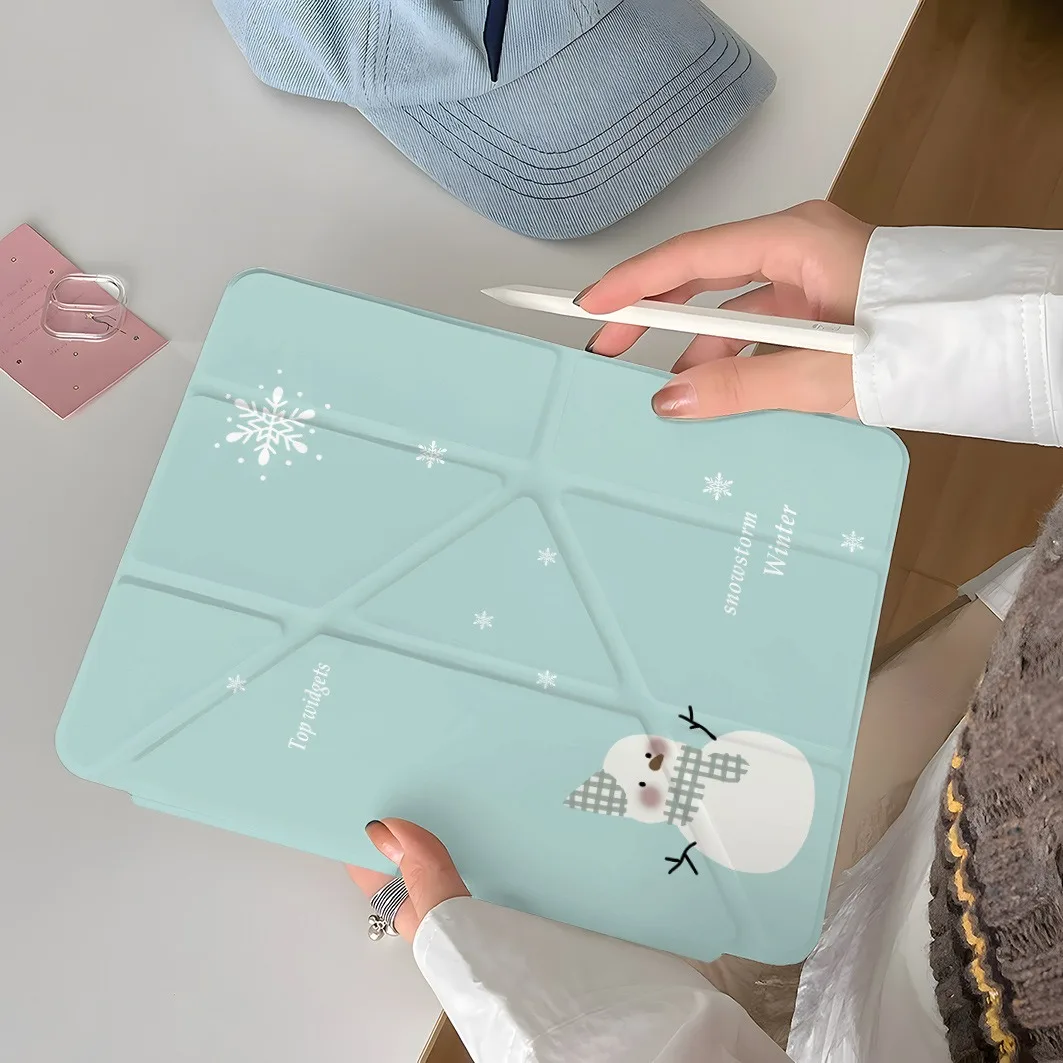 Snowman Pen Slot Tablet Case For Mini7 6 iPad Pro 2024 2022 2021 2020 2019 2018 2017 11 10 9 8 7 6 5 Air7 6 5 4 3 2 1 Cover