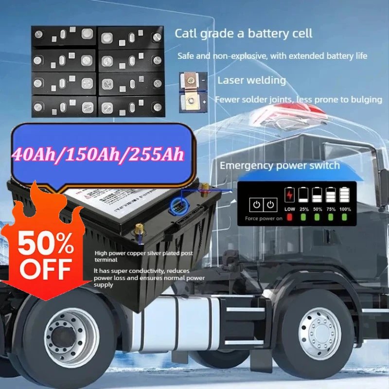 

24V 255Ah LiFePO4 Battery, for Truck Parking Air Conditioner for Car Starter, Solar Power, E-boat , Powerful Starting Battery