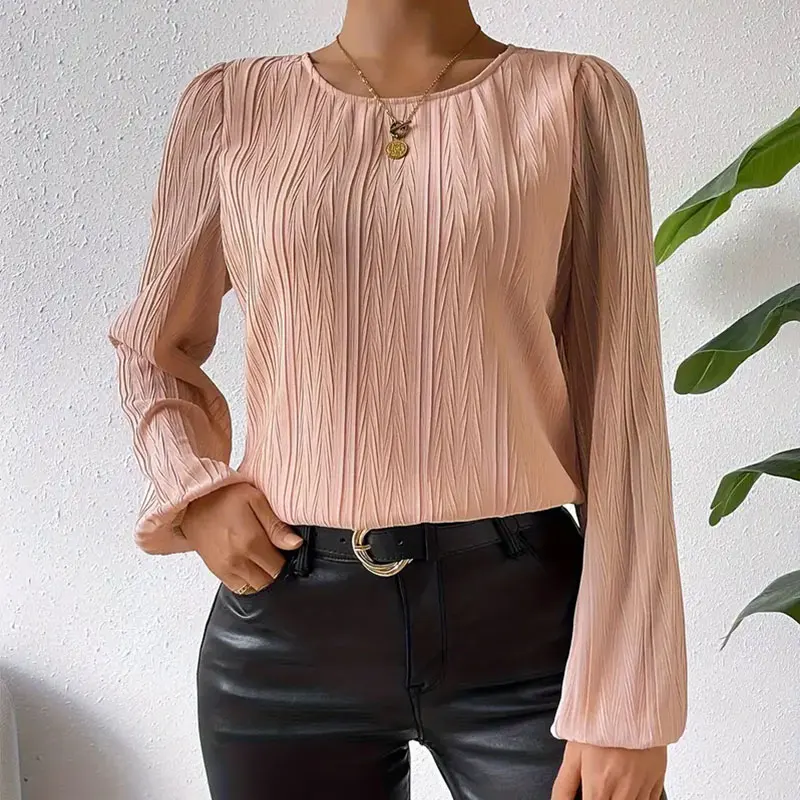 Y.kwu-女性用長袖フィットシフォンシャツ,ラウンドカラー,カジュアルシャツトップ,ピンク,春,夏,2021