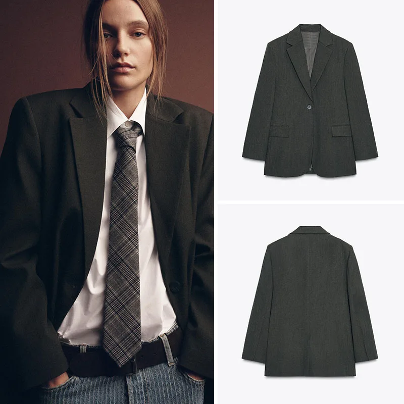 Loose Casual Long Sleeve Suit Women's New Arrival Autumn 2025 Button Closure Straight Cut Commute Style Outerwear Coat