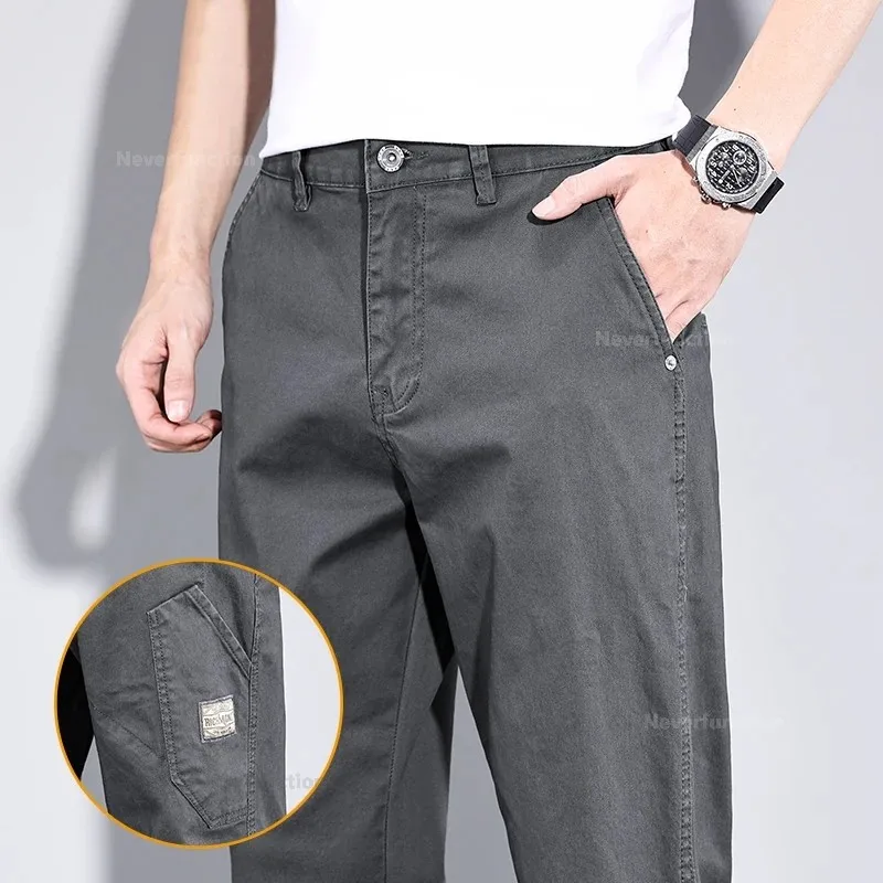 

Men's Casual Pants Spring New in Fashion 97% Cotton Soft Stretch Straight Business Trousers Brand Male Clothes Grey Khaki