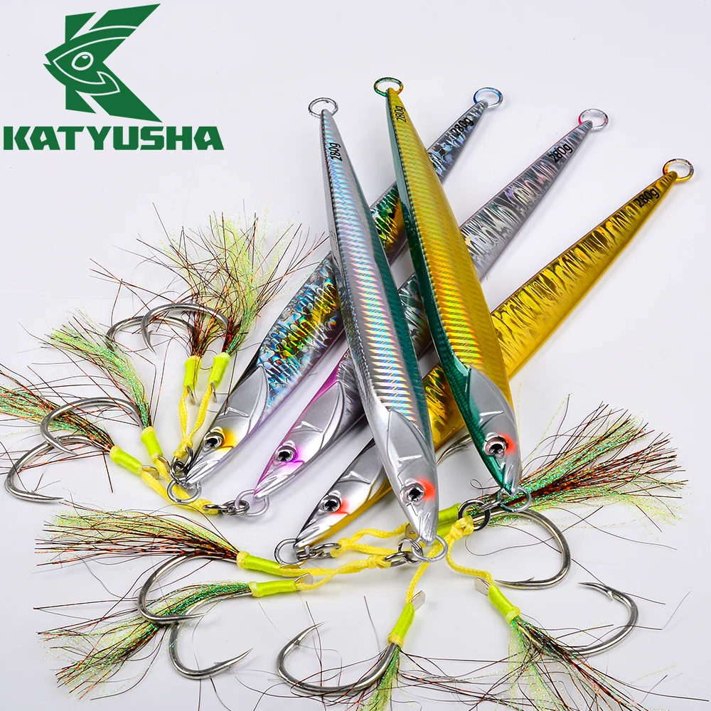 

Katyusha Dragging Metal Spoon Shaped Lure 80-300g Durable Realistic Reflective Surface Feather Hook Bass Tuna Sea Fishing Bait