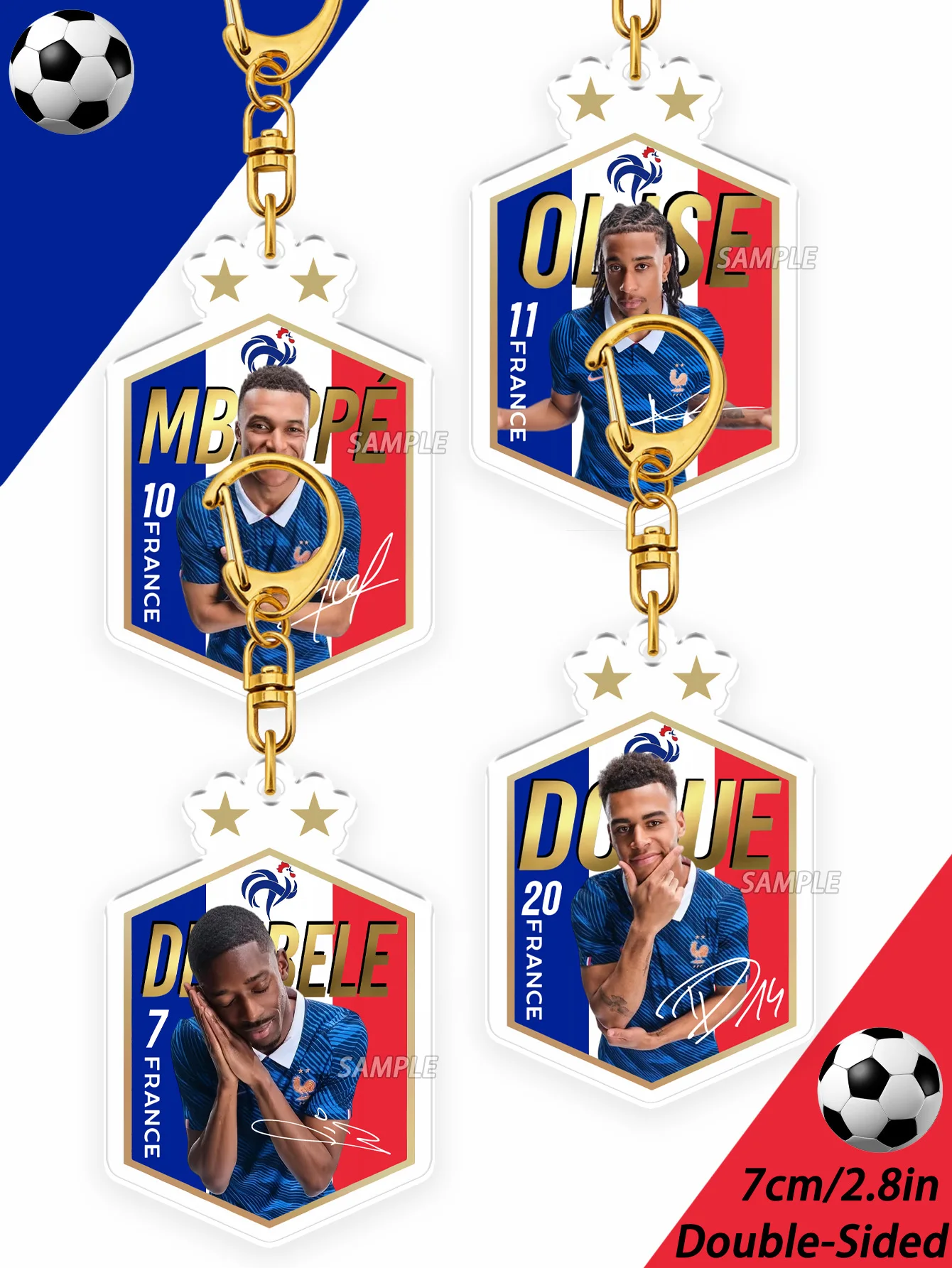 France Keychains, 2026 World Cup Keychains, Olise, M-Bappe, Do-Ue, Dembele, Soccer Fans Merchandise, Double-Sided Keychains, Collectible Keychains, Bag Charms