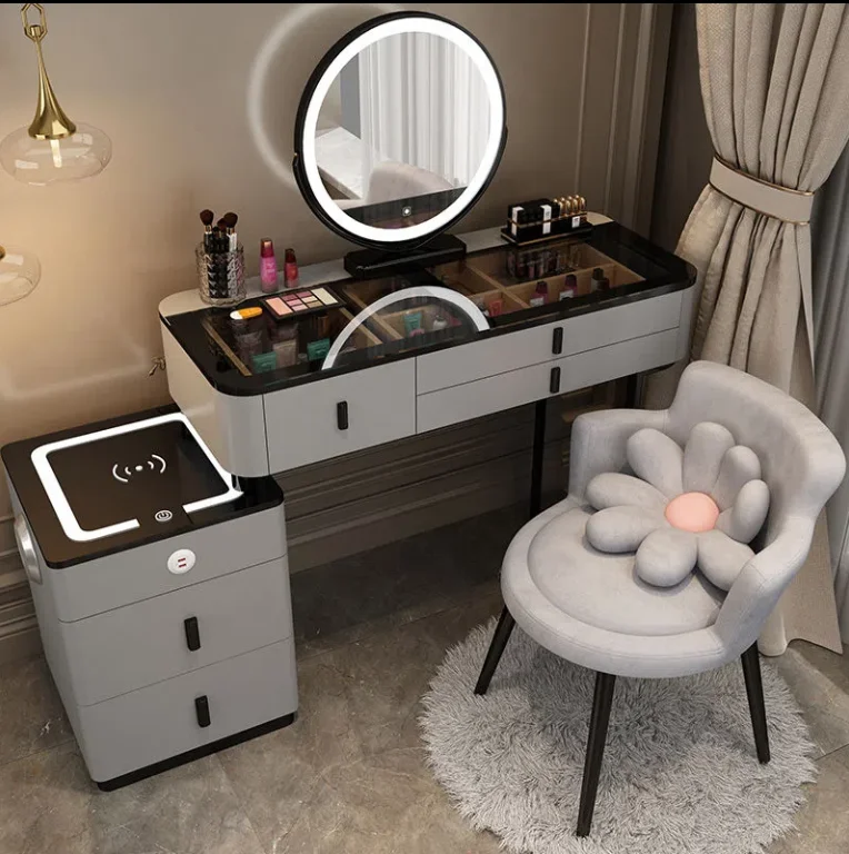 Modern Style Furniture Vanity makeup Dresser set one set Design Metal Feet Bedroom Dressing Table with LED Mirror