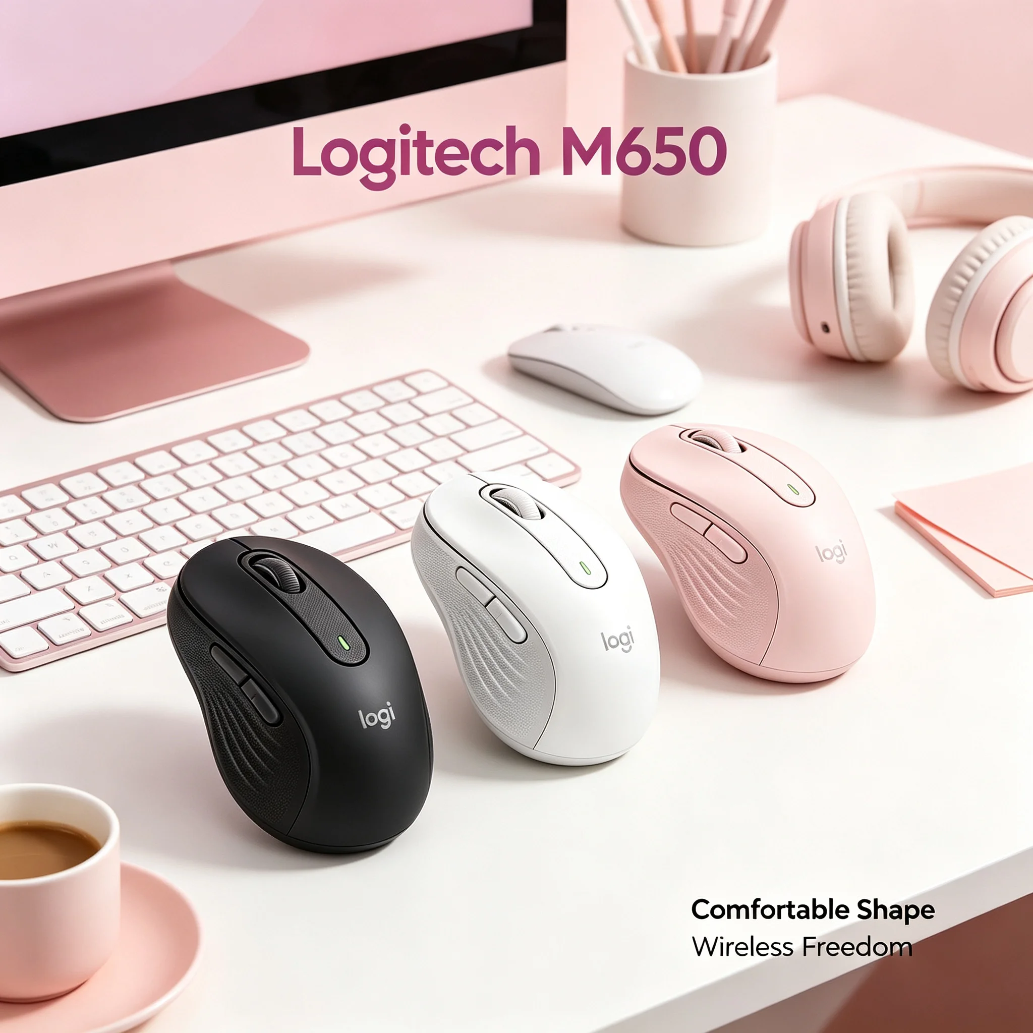 Logitech M650 Multi-Device Compatible Silent Wireless Mouse Logi Bolt Bluetooth for Desktop PC Chromebook Mac
