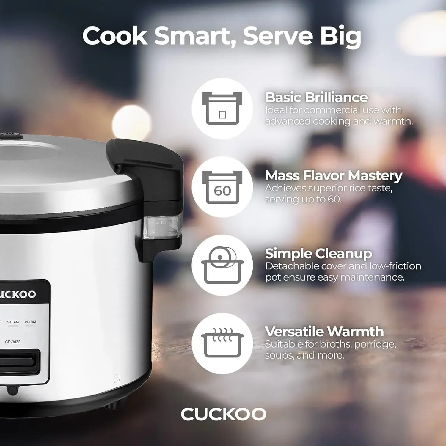 CUCKOO CR-3032 30-Cup (Uncooked) / 60-Cup (Cooked) Large Capacity Commercial Rice Cooker & Warmer with Nonstick Inner Pot