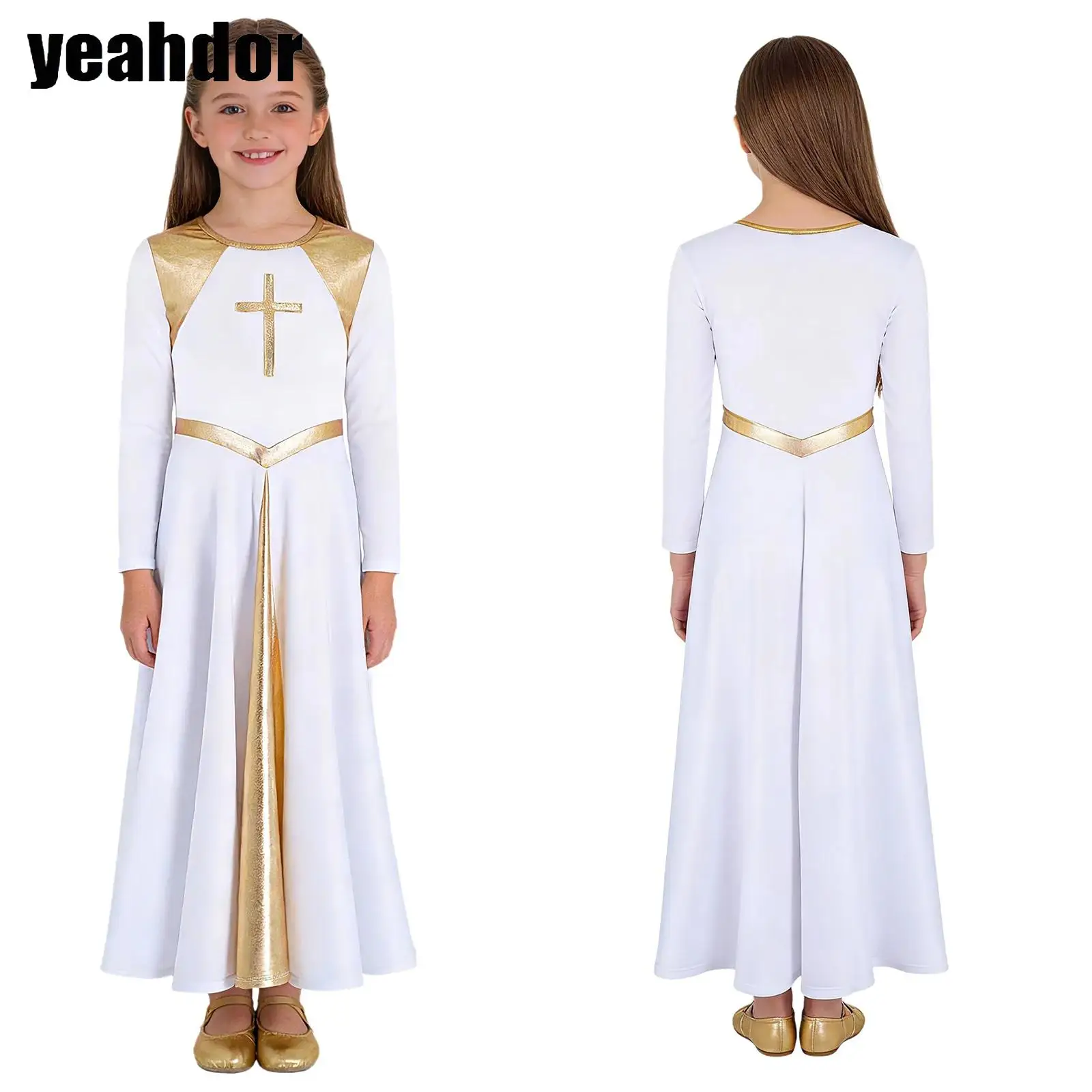 

Детское платье для лирического танца, хоровое платье для церкви, литургическое платье-туника, с длинным рукавом, для балета, бальных выступлений