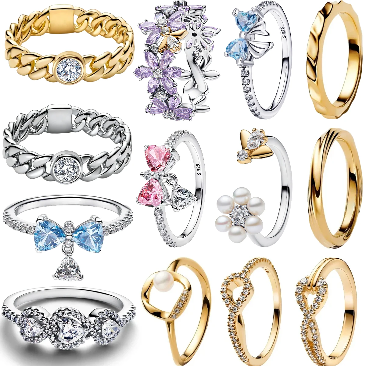 Gran oferta, anillo original de plata de ley 925, lazo colorido, perla, abeja, flor, cristal para mujer, regalo de cumpleaños