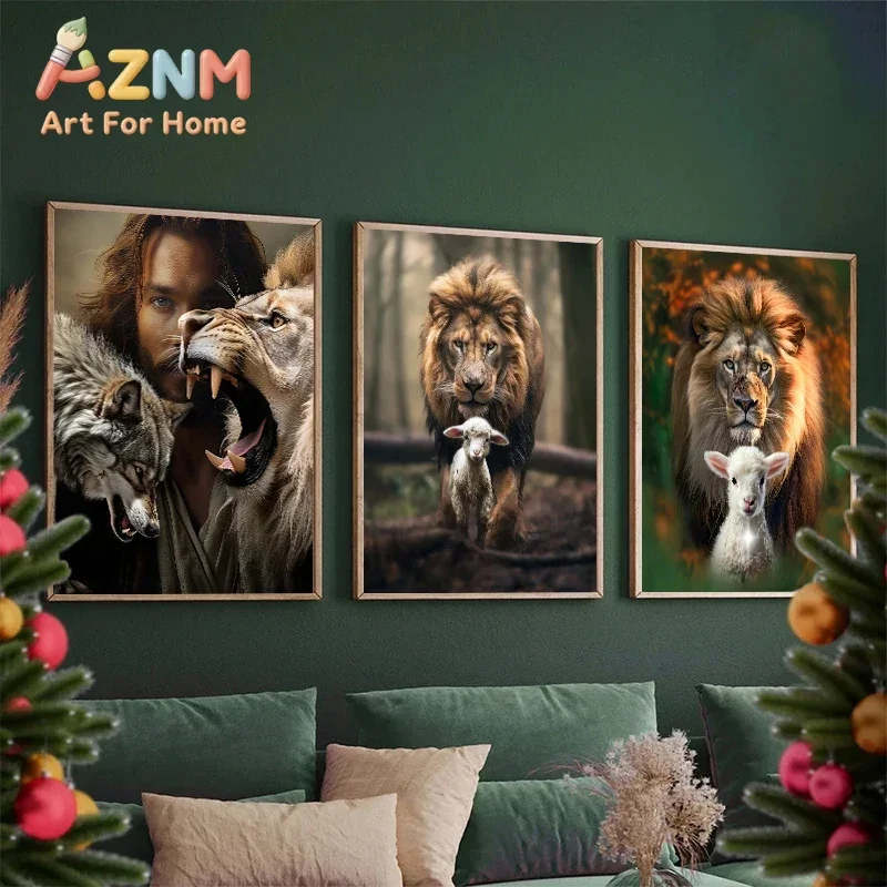 1pc frameless Canvas Painting Retro Lamb of God and Cross Scared Heart of Jesus Poster Christian Religion Canvas Painting Wall A