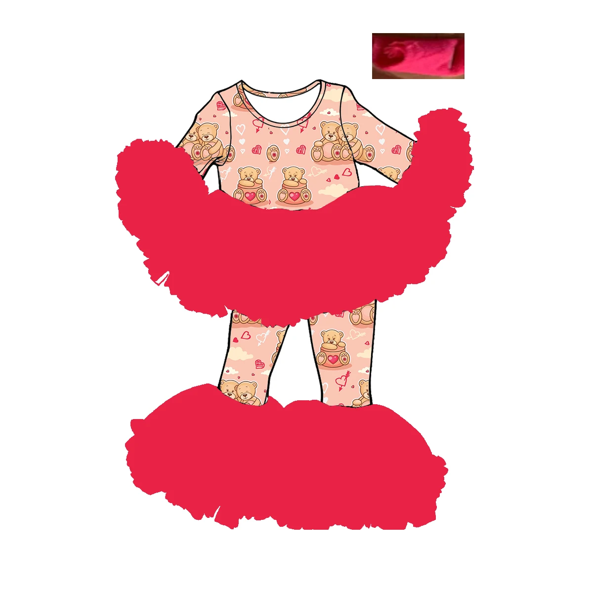 

Tot double-layer mesh long-sleeved pants set for girls Valentine's Day lollipop cartoon heart print milk silk custom wholesale