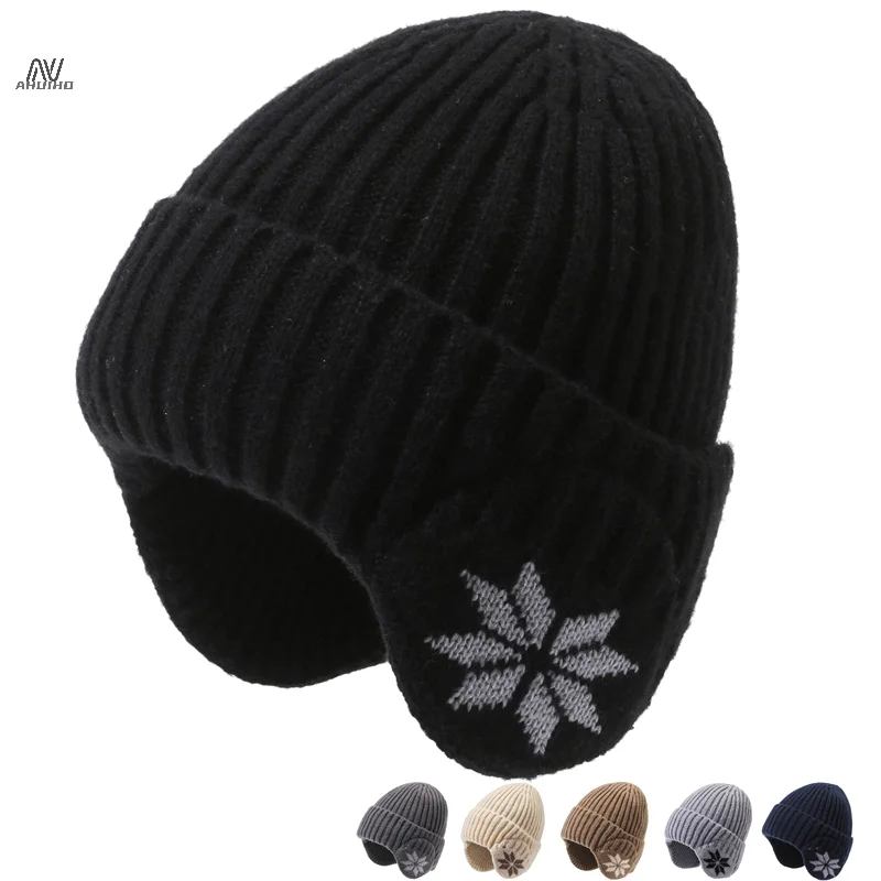 Winter Warm Plush Knitted Benines For Men Women Snow Fashion Skullies Hat Unisex Outdoor Coldproof Ear Protection Wool Caps