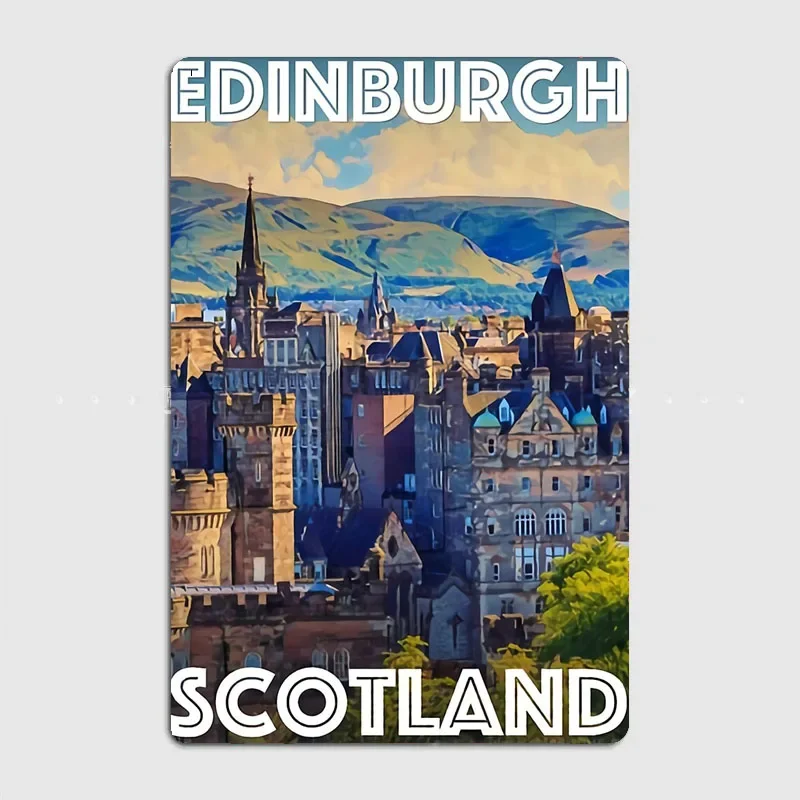 Edinburgh Scotland Travel Scenery Sights Retro Poster Metal Sign Garage Club Indoor Room Wall Decor Custom Tin Home Decor