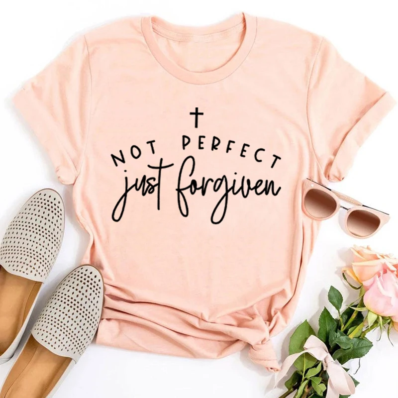 

Just Forgiven Graphic T Shirts Christian Tops Jesus Kawaii Clothes Christian Quotes Shirts Vintage Religious Top