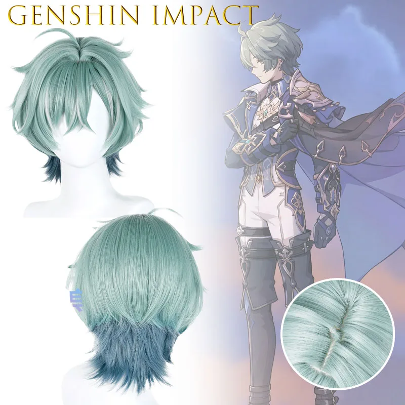 pzja/ Aria Lohen Genshin Impact Everlasting Moon Peluca de Cosplay con raya lateral, pelo largo de 110 cm, resistente al calor, para Halloween