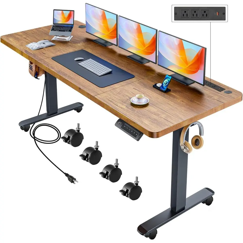 

70 x 27 Adjustable Electric Desk with Charging Station, Wheels, USB Ports, Power Outlets, 27-46 Height Range for Home or Office