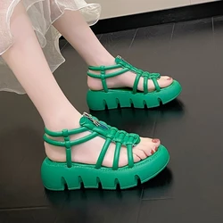 2024 New Summer Hot Selling Women Sandals Fashion Versatile Medium Heel Comfortable Thick Sole Solid Color Zipper Women's Shoes