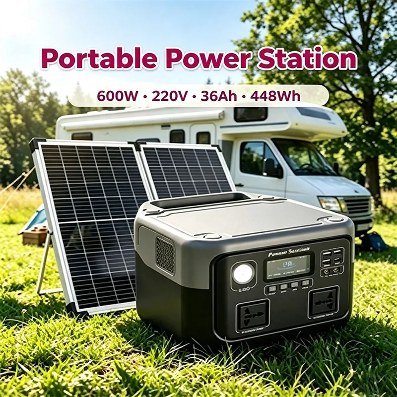 600W/800W Portable LiFePO4 Solar Power Station36Ah/46Ah Outdoor Power Station220V AC Output for Camping RV Emergency Home Backup