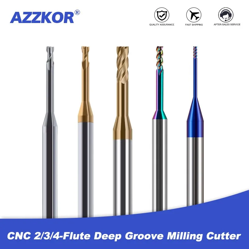 AZZKOR HRC55/60/65  2/3/4-Flutes Tungsten Steel Carbide Nano Coating Flat Bottom Deep Groove CNC Mechanical Milling Cutter Tools