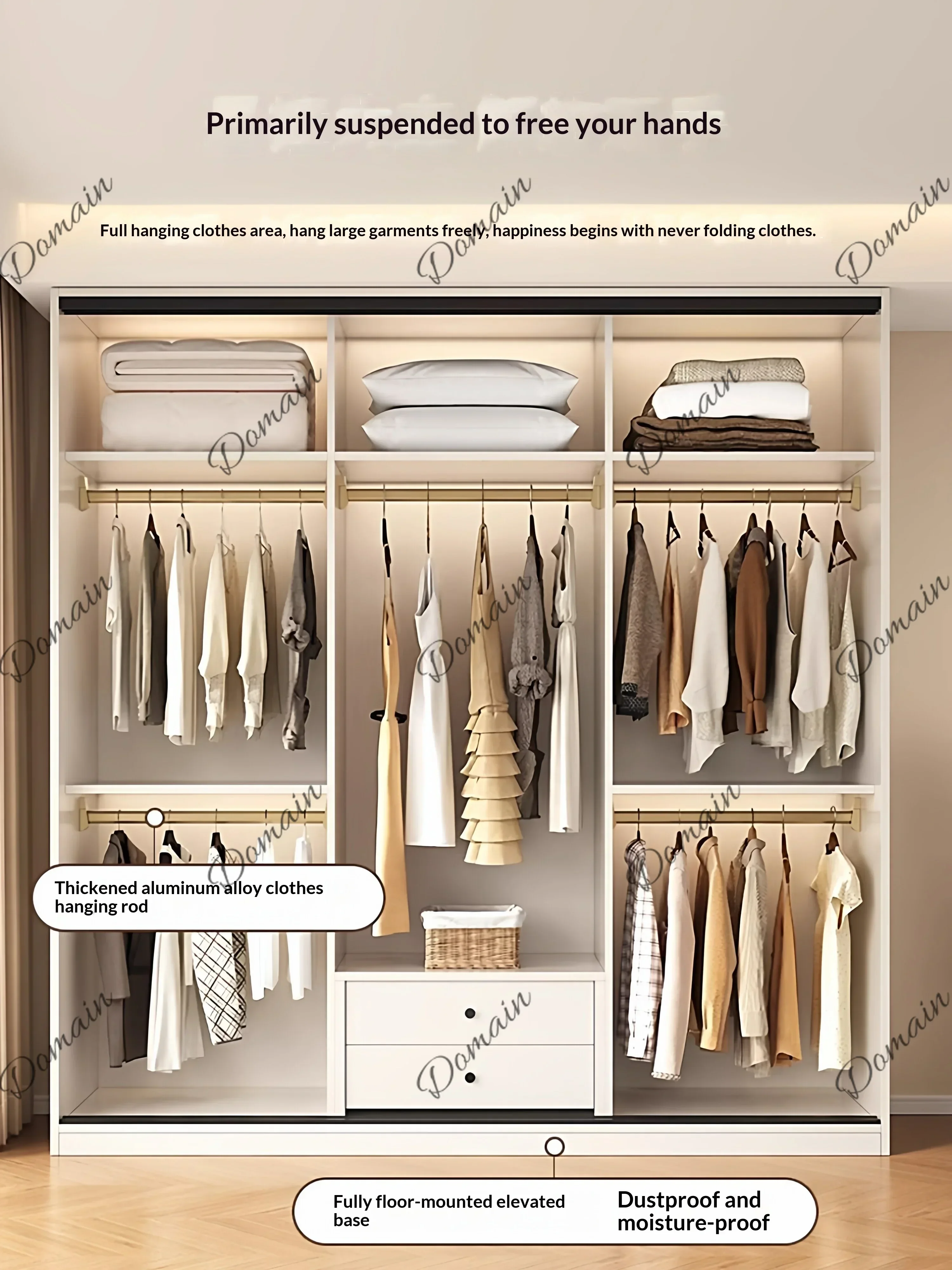 MN  Any Size Custom ENF Grade Honeycomb Aluminum Sliding Door Wardrobe Cream Style Bedroom Home Formaldehyde Free Storage Organi