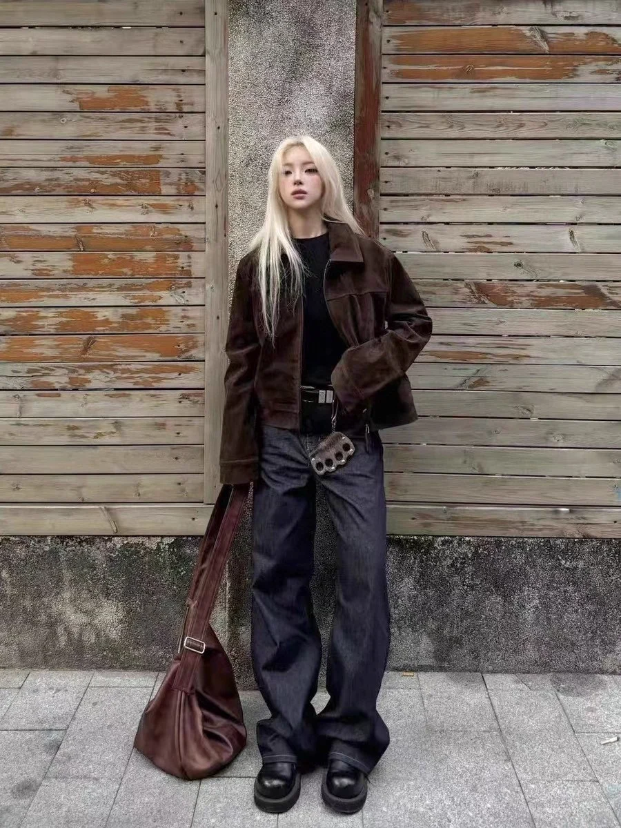 

Женская модная верхняя одежда из искусственной замши с воротником в стиле ретро, осенне-зимняя, с воротником-стойкой, трендовая модель