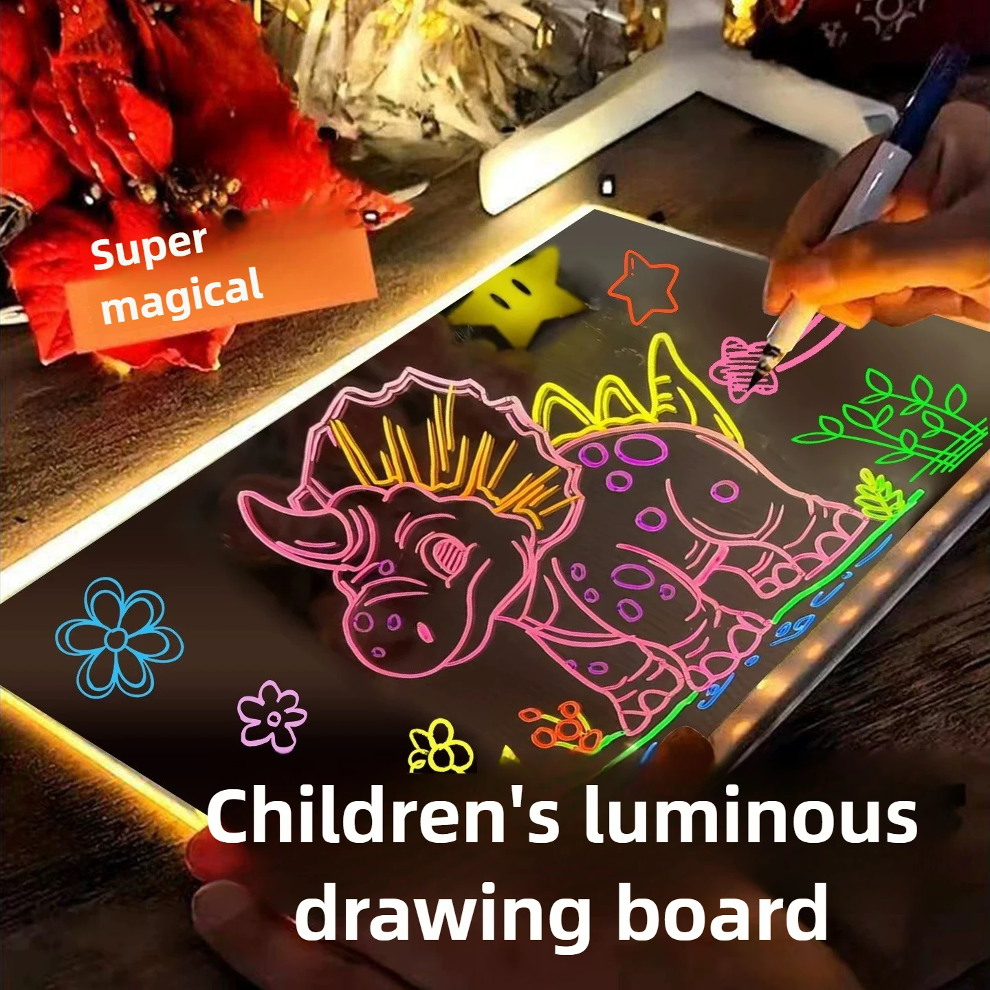 Planche à dessin LED pour enfants, jouet de dessin, tableau de notes LED, planche acrylique avec stylos de couleur, tableau noir lumineux, bloc de mots avec veilleuse