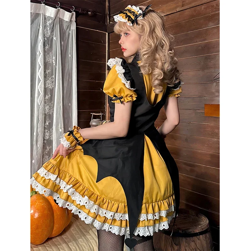 Original Halloween Pumpkin Color Maid Cosplay, Magical Girl Elf Dress Witch Maid Outfit Set, Anime Lolita Costume for Party