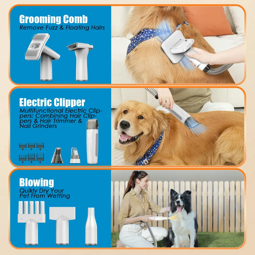 Pet multifunctional hair blowing machine, electric clipper, vacuum grooming machine, dog hair blower, adjustable the temperature - view 4