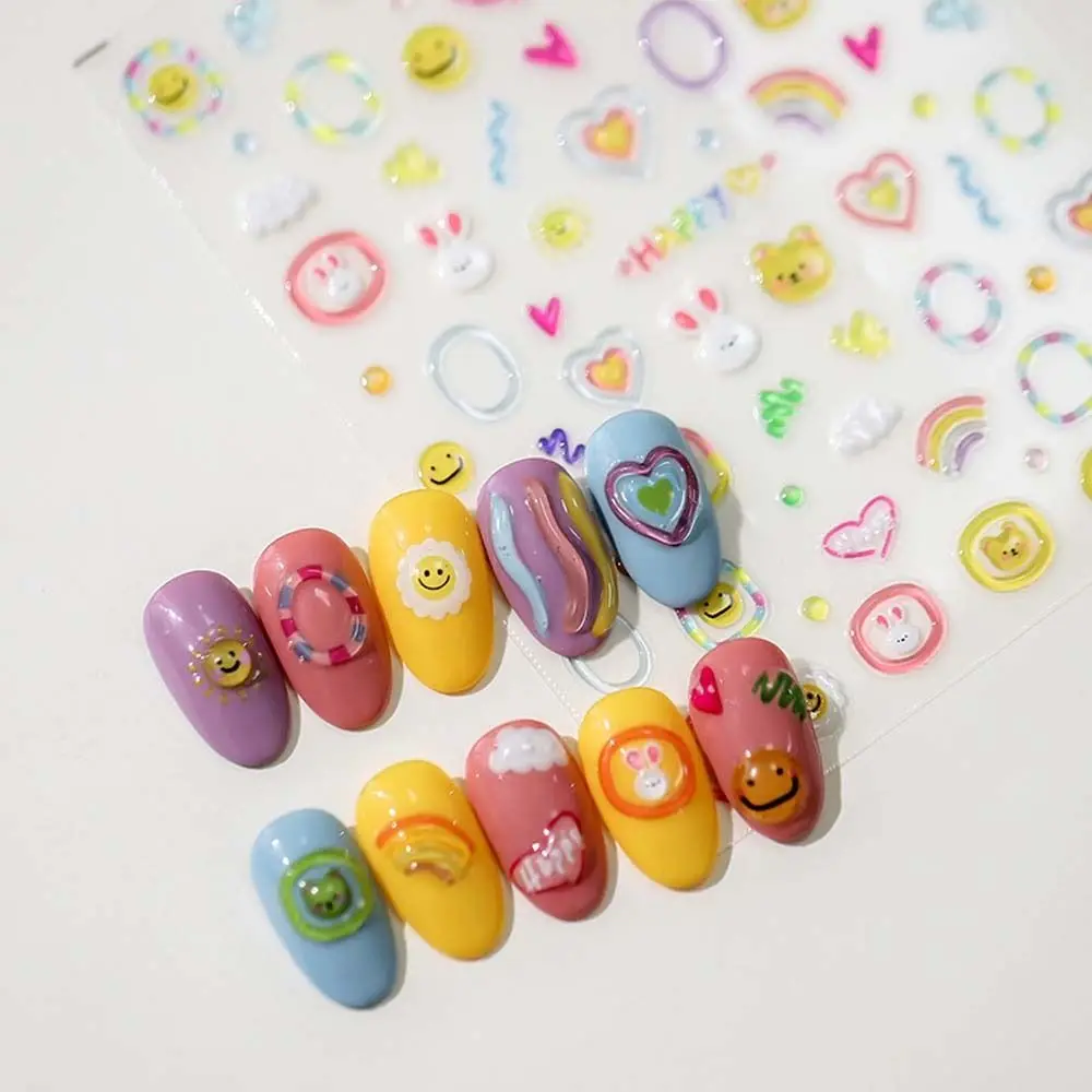 Jelly Cartoon Nail Stickers, Padrão De Sorriso, Em Forma De Borboleta, Decalques De Unhas De Urso, Padrão De Sobremesa De Bolo, Coração Do Amor