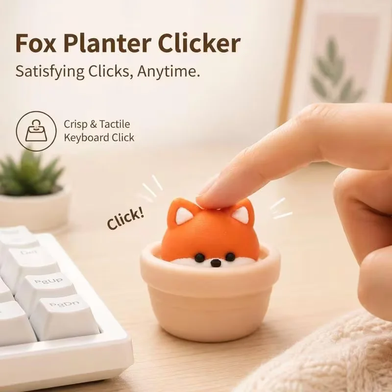 1 Cute Fox Potted Plant Decoration That Can Be Pressed, Suitable for Home, Office, desktop - Plastic Fox Figurine
