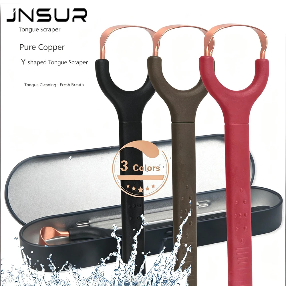 Tongue Scraper Metal - Y字型純銅舌クリーナー、携帯用口腔舌クリーナー、口臭除去、鉄製ボックス付き口腔ケア衛生用品