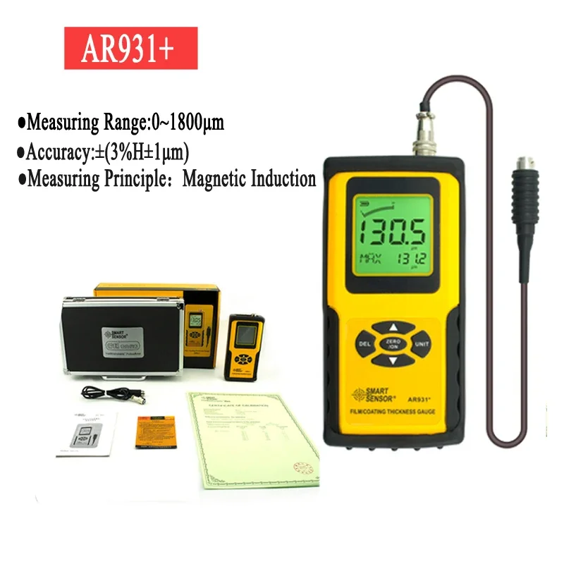 AR931+ Film Coating Thickness Gauge Paint Meter Tester High Precision Magnetic Read Analyzer SMART SENSOR