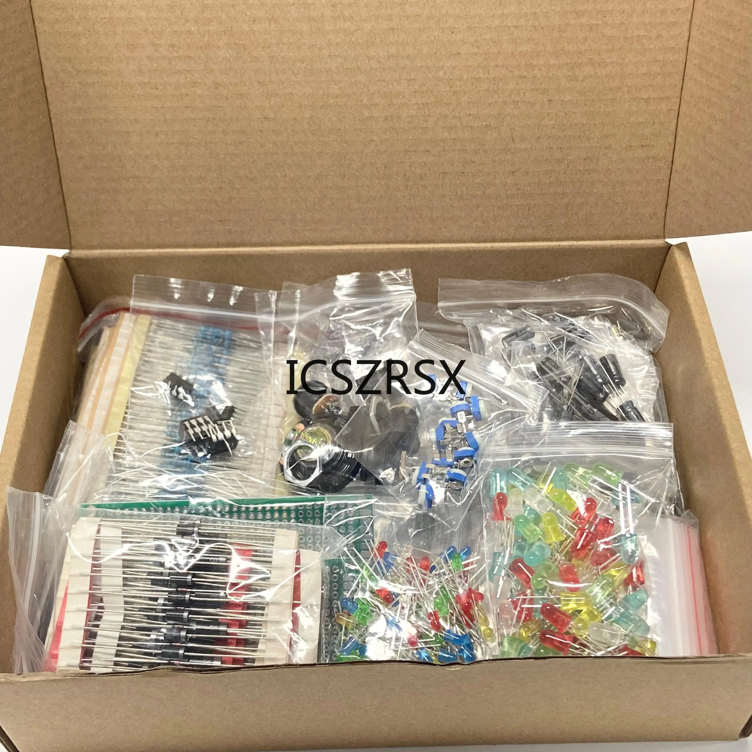 1818PCS DIY komponen elektronik Kit bermacam resistor Potensiometer DIP-IC LED kapasitor Triode dioda PCB tas/kotak