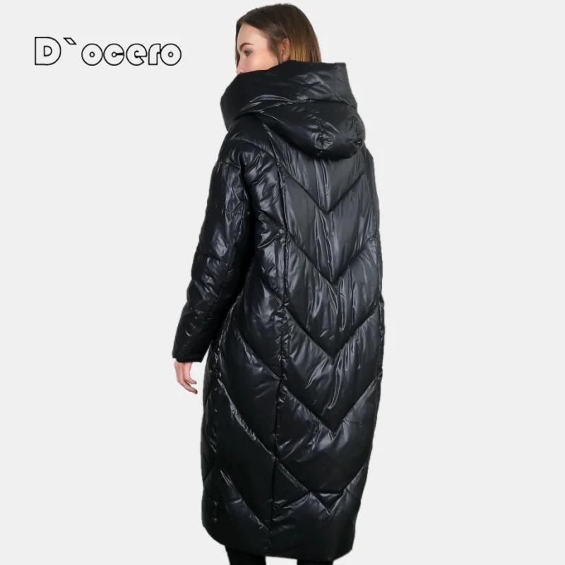 D`OCERO 2022 Fashion Loose Women\'s Winter Down Jacket Hooded Warm Winter Coat Large Size Parkas Female Big Pockets Long Overcoat