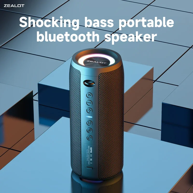 Портативная Bluetooth-колонка Zealot S51PRO для улицы, водонепроницаемая IPX5, 40 Вт, BT5.3, стереозвук, с эффектом пульсирующего света и эквалайзером