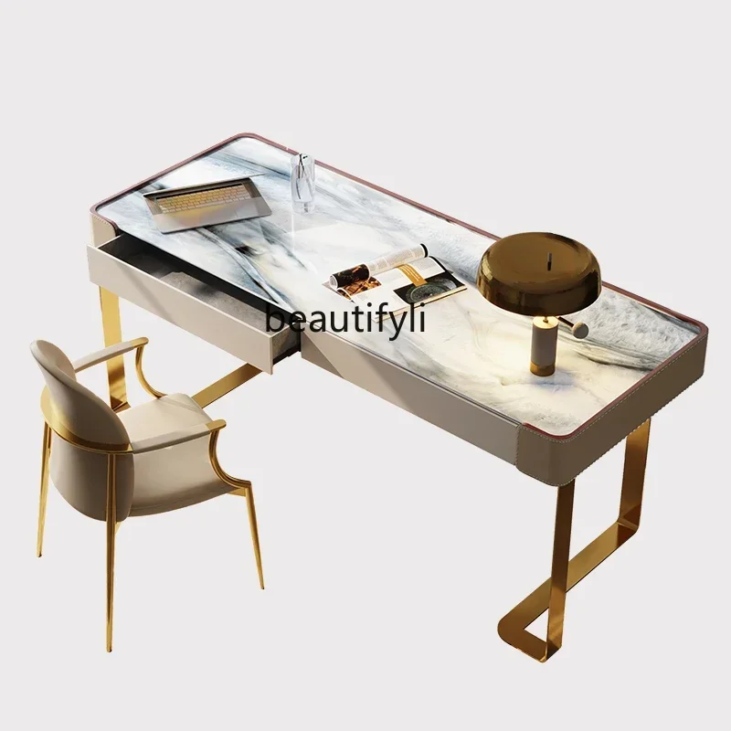 

Stone Plate Table Desk Office Affordable Luxury Style Computer Desk Consulting Table and Chair