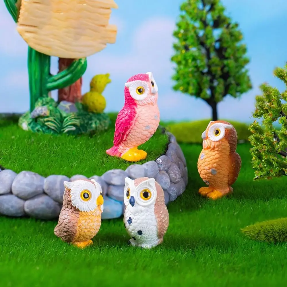 

7-style Micro Landscape Simulation Owl Ornaments Cute Resin Crafts Owl Miniatures Cartoon Mini Owl Ornaments Outdoor