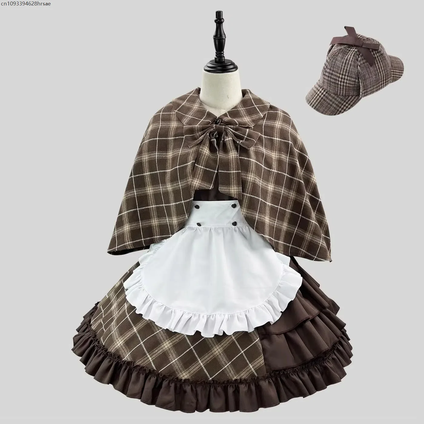 

Detective Suit Anime Cosplay Costume Maid Dress Lolita with Apron Brown Lolita Women Dress Short Sleeved Outfit