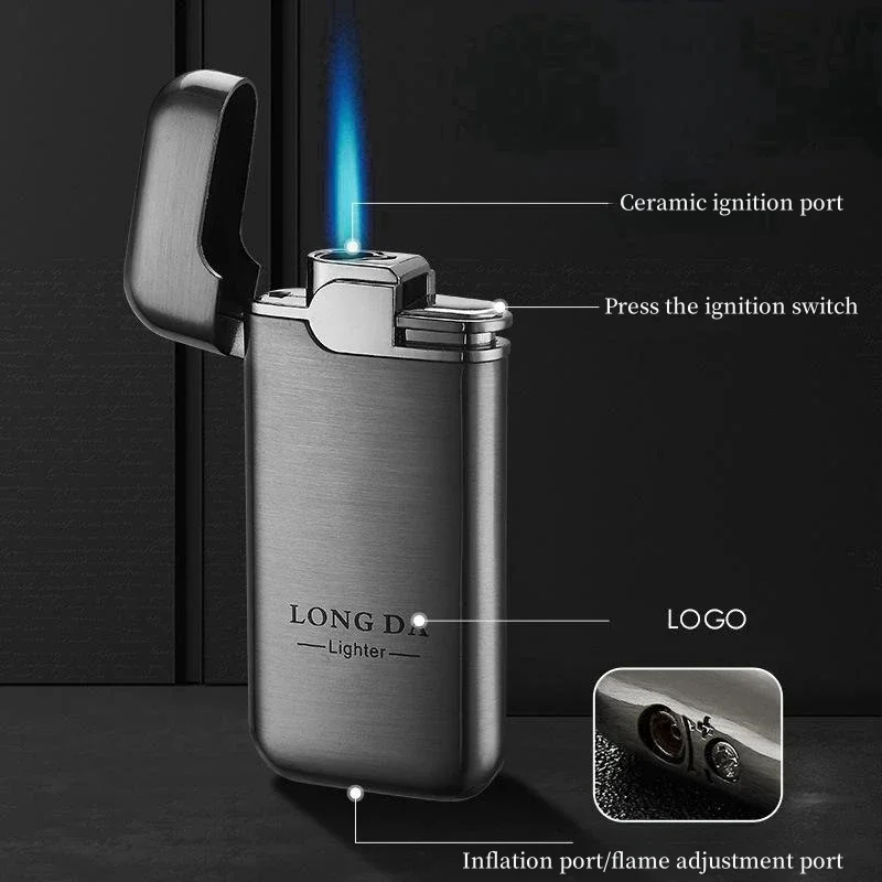 Metal Windproof Direct Blue Flame Lighter Small And Light Butane Gas Outdoor Cigarette Lighter Portable Cigarette Accessories