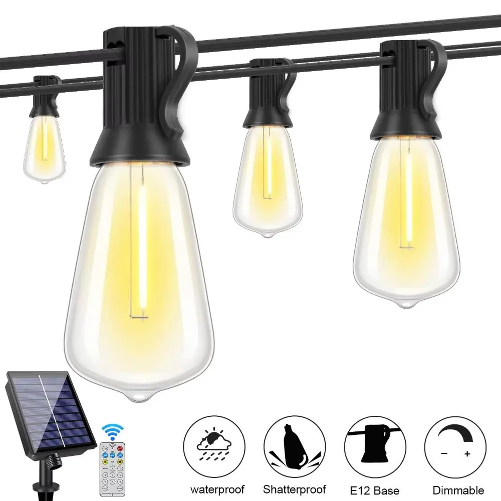 Dimmable LED Outdoor Patio Lights Shatterproof 7.6/10M Christmas LED String Lights with Remote Control Warm White