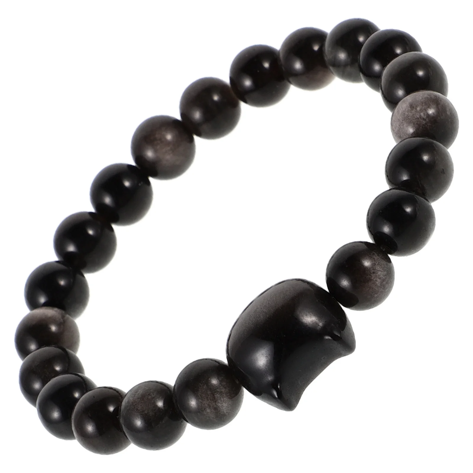 

Cute Cat Bracelet for Women Obsidian Beads Handmade Wrist Decor Stylish Beaded Charm Fashion Accessory Elastic Daily