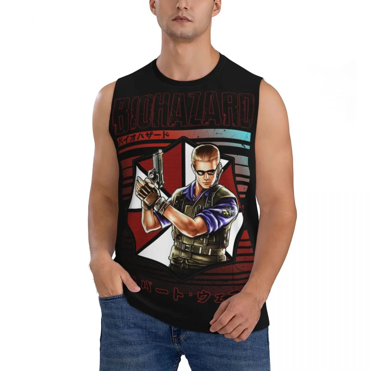 Albert Wesker Men Sleeveless Tank Tops Quick Dry Breathable Gym Fitness Running Summer Casual Sport Vest